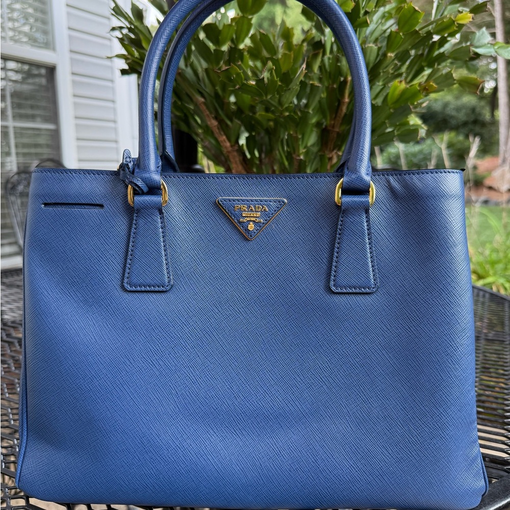 Prada Blue Saffiano Leather Satchel